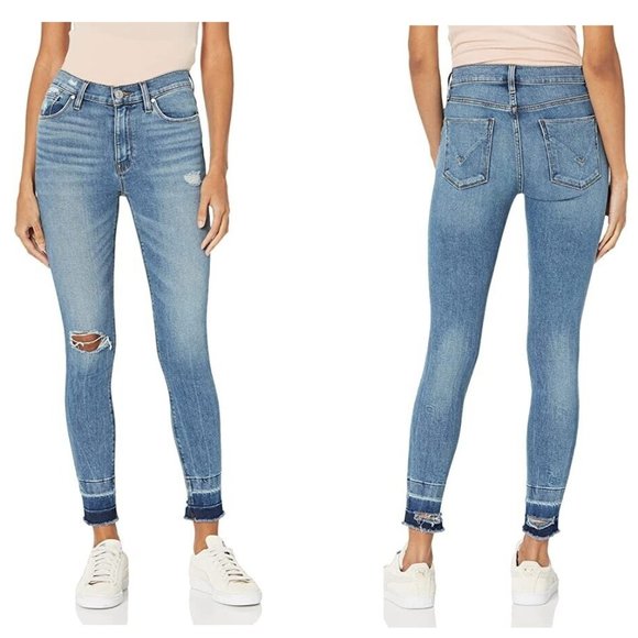 Hudson Women's Blue Denim Nico Mid Rise Super Skinny Distressed Ankle Jeans 24 - Picture 1 of 4